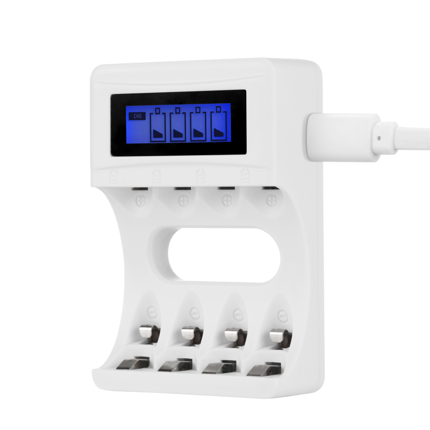 USB battery charger for DELTACO 4xAA/AAA Ni-MH/Ni-Cd batteries, 4x AAA batteries included, white / C704A4-4xAAA – 2