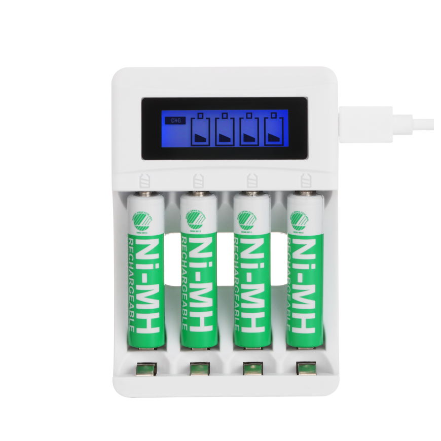 USB battery charger for DELTACO 4xAA/AAA Ni-MH/Ni-Cd batteries, 4x AAA batteries included, white / C704A4-4xAAA – 3