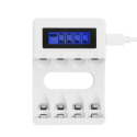 USB battery charger for DELTACO 4xAA/AAA Ni-MH/Ni-Cd batteries, 4x AAA batteries included, white / C704A4-4xAAA
