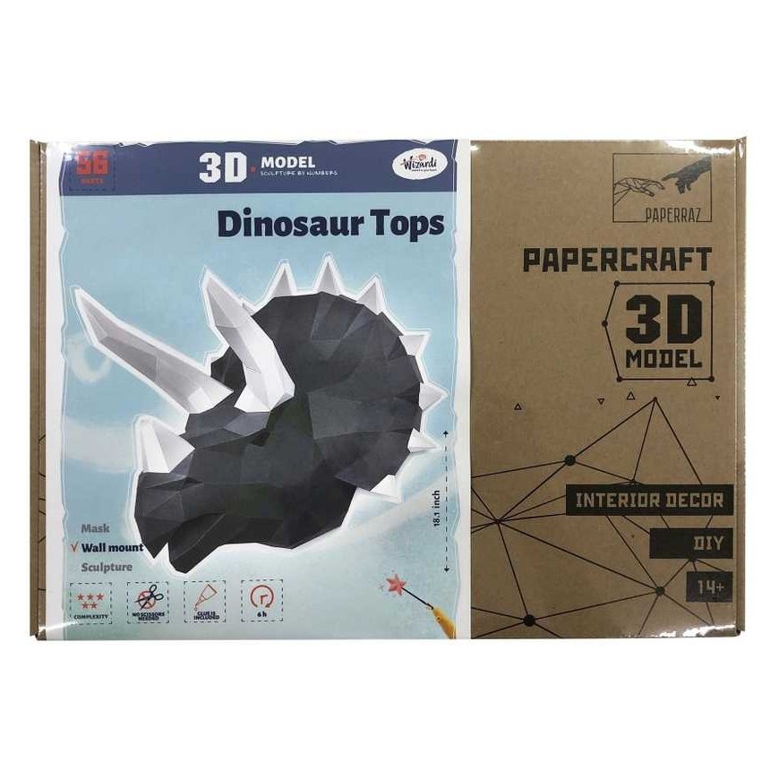 Beldizart „Wizardi 3D Papercraft Kit“ dinozaurų viršūnės – grafitas PP-1TPS-2GS – 2