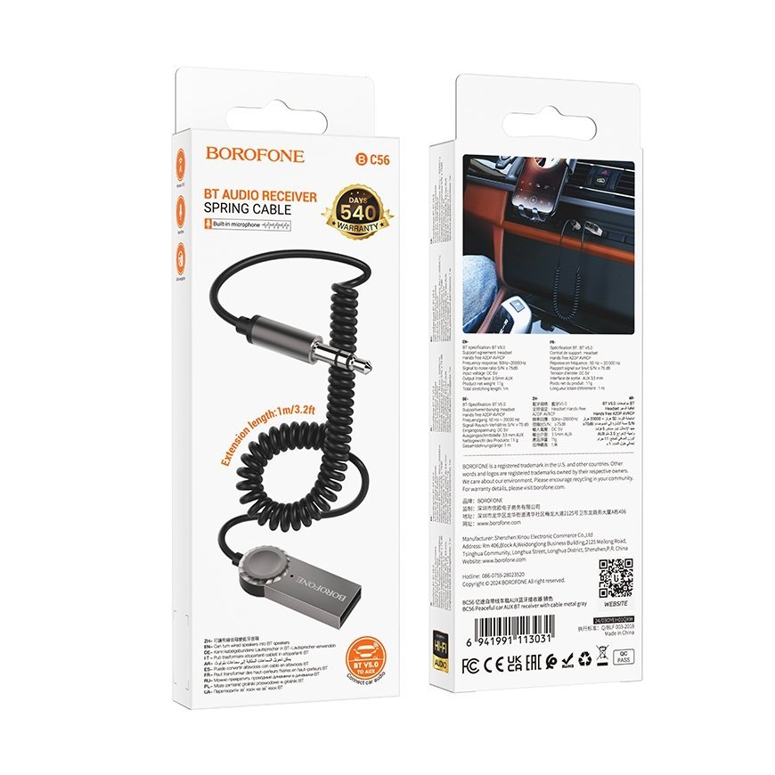 Borofone Audio Bluetooth Receiver AUX BC56 Peaceful grey