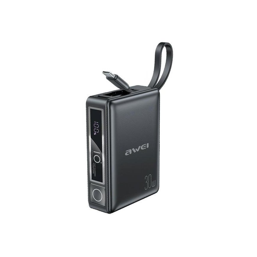 AWEI PowerBank z wbudowanym kablem P87K 10000mAh czarny|black 30