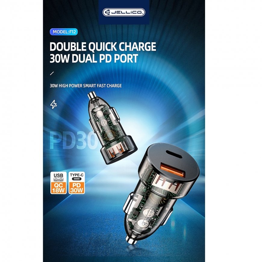 Jellico F12 48W Transparent Dual Port Car Fast Adaptive Charger – 5