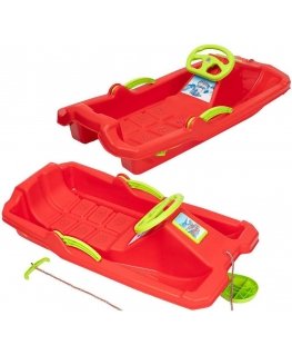 Enero PLASTIC SLEDGE WITH BRAKE AND HAND ADAŚ 84x43x25cm RED