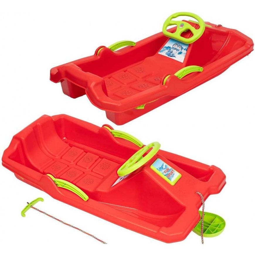 Enero PLASTIC SLEDGE WITH BRAKE AND HAND ADAŚ 84x43x25cm RED