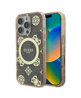 Case Guess GUHMP16XH4PYEEW iPhone 16 Pro Max 6.9" brown/brown hardcase IML Peony On 4G Background MagSafe