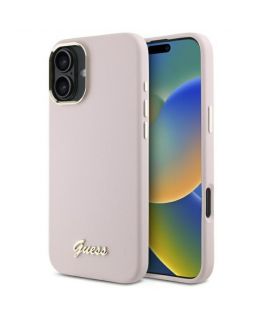 Case Guess GUHCP16MSMBSLP iPhone 16 Plus 6.7" pink hardcase Silicone Script Metal Logo & Frame