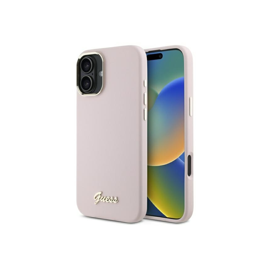 Dėklas Guess GUHCP16MSMBSLP iPhone 16 Plus 6.7" rožinis/pink hardcase Silicone Script Metal Logo & Frame