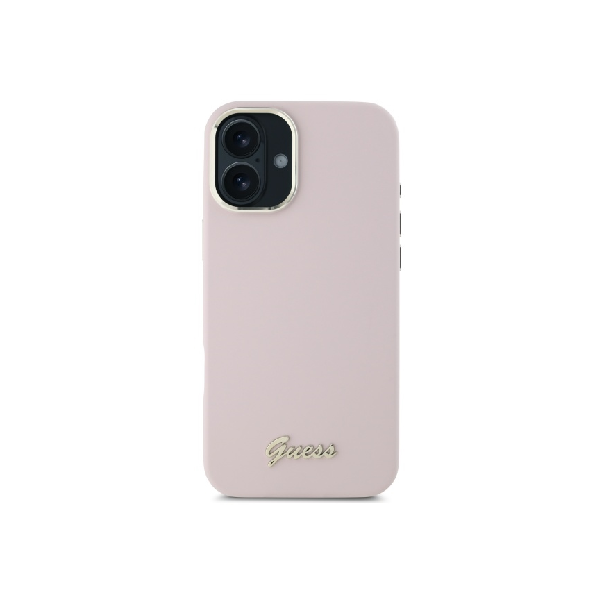 Case Guess GUHCP16MSMBSLP iPhone 16 Plus 6.7" pink hardcase Silicone Script Metal Logo & Frame – 3