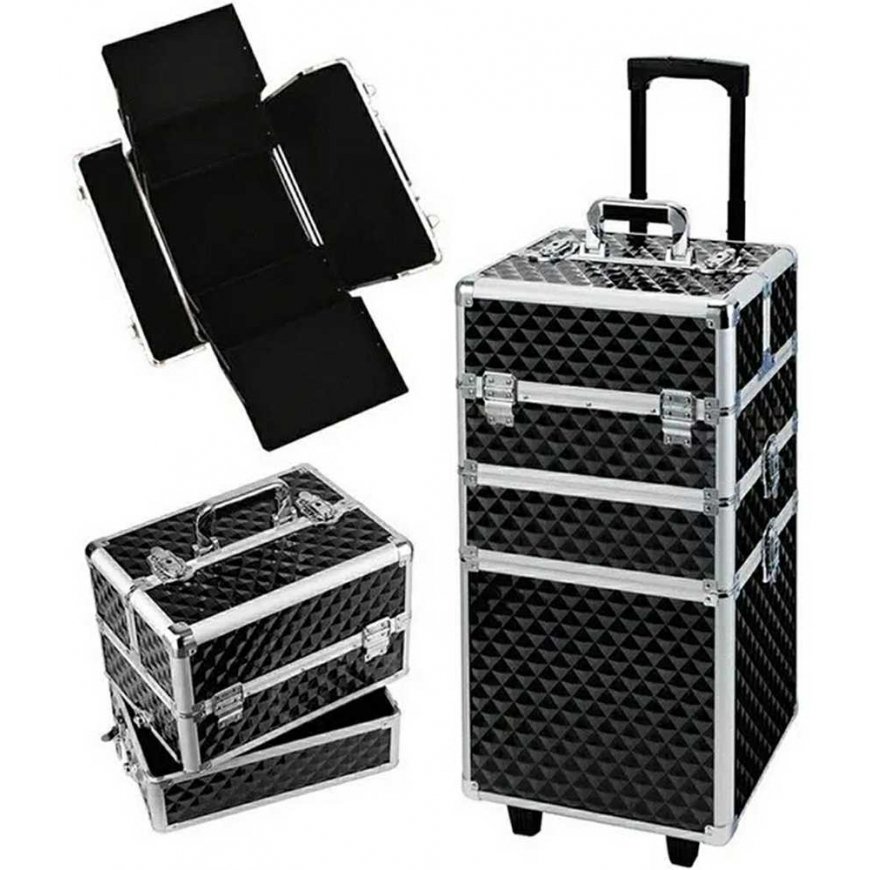 Aptel Cosmetic case on wheels BEAUTY TRAVEL CASE 3IN1 Black/Silver – 4