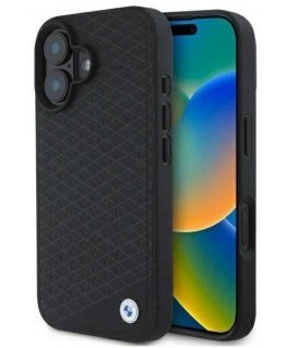 Case BMW BMHMP16S23RDDK iPhone 16 6.1" black/black hardcase Sign Leather Diamond Metal Logo MagSafe