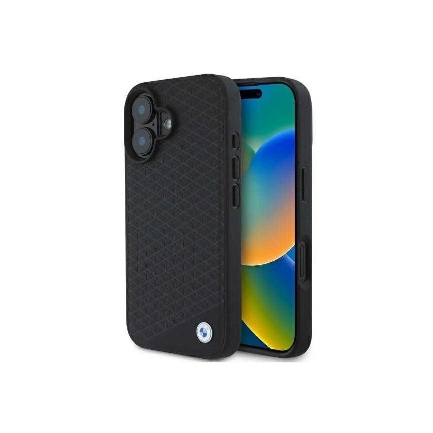 Dėklas BMW BMHMP16S23RDDK iPhone 16 6.1" juoda/juodas hardcase Sign Leather Diamond Metal Logo MagSafe