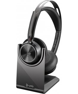 Poly Voyager Focus 2 Bluetooth headset with charging stand, Microsoft Teams certified