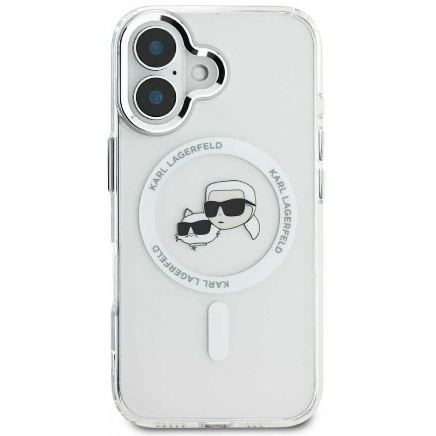 Karl Lagerfeld Case for iPhone 16 Plus 6.7" KLHMP16MHLSKCH White Hard IML Metal Karl&Choupette Head MagSafe