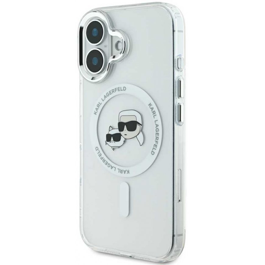 Karl Lagerfeld dėklas, skirtas iPhone 16 Plus 6,7" KLHMP16MHLSKCH balta kieta IML metalinė Karl&Choupette galvutė MagSafe – 2