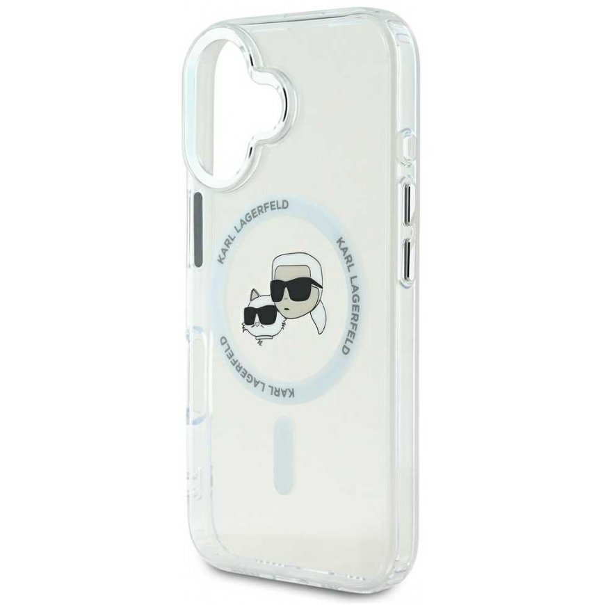 Karl Lagerfeld Case for iPhone 16 Plus 6.7" KLHMP16MHLSKCH White Hard IML Metal Karl&Choupette Head MagSafe – 3