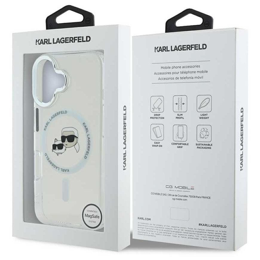 Karl Lagerfeld dėklas, skirtas iPhone 16 Plus 6,7" KLHMP16MHLSKCH balta kieta IML metalinė Karl&Choupette galvutė MagSafe – 4