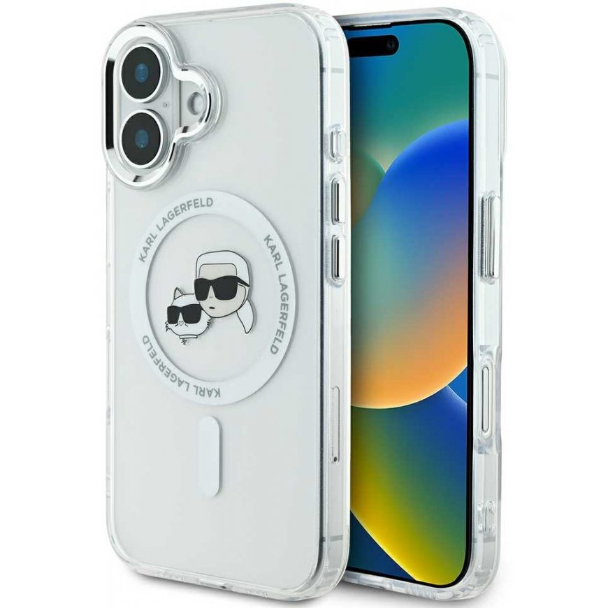 Karl Lagerfeld Case for iPhone 16 Plus 6.7" KLHMP16MHLSKCH White Hard IML Metal Karl&Choupette Head MagSafe – 5