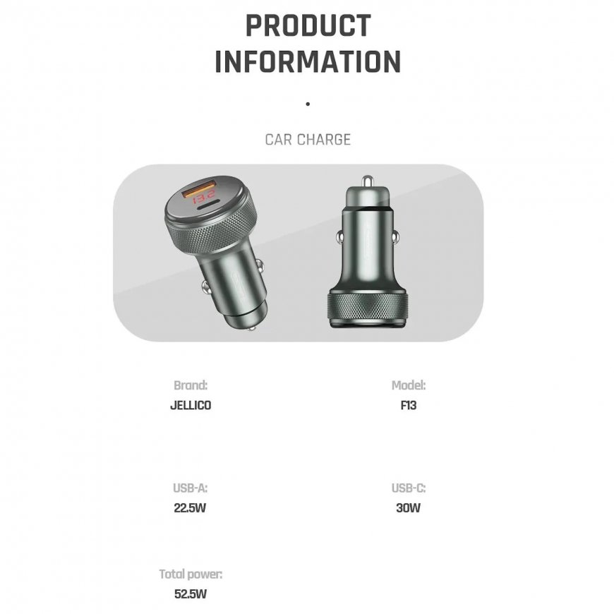 Jellico F13 52.5W Металлический Двух портовая Авто Быстрая Адапт – 3