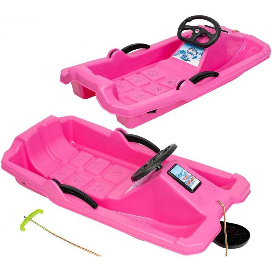 Enero PLASTIC SLEDGE WITH BRAKE AND VARANA ADAŚ 84x43x25cm PINK