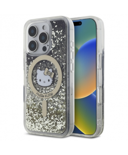 Case Hello Kitty HKHMP16LLGDIK iPhone 16 Pro 6.3" black gold/black gold hardcase Liquid Glitter Fever MagSafe