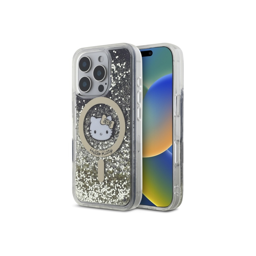Case Hello Kitty HKHMP16LLGDIK iPhone 16 Pro 6.3" black gold/black gold hardcase Liquid Glitter Fever MagSafe