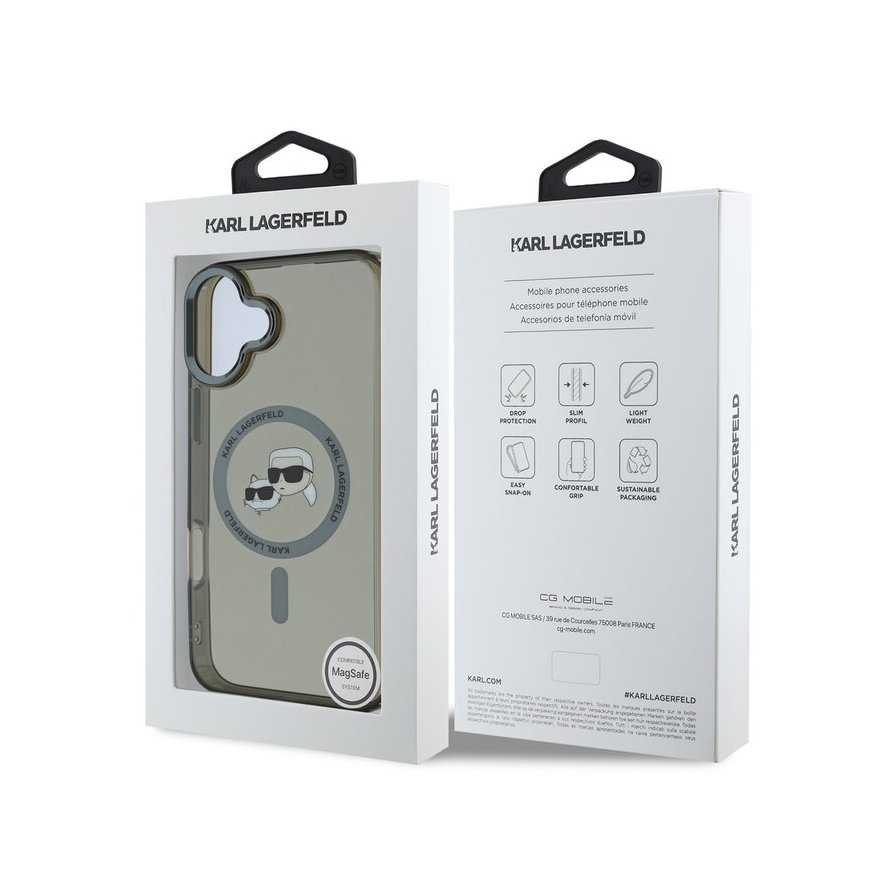 Karl Lagerfeld Case for iPhone 16 Plus 6.7" KLHMP16MHLSKCK Black Hard IML Metal Karl&Choupette Head MagSafe