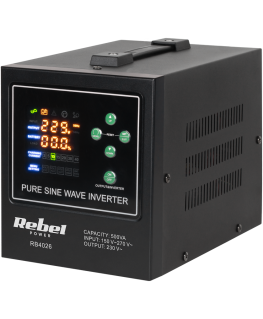 Rebel POWER-500-LFP4 avarinis maitinimo šaltinis – keitiklis su gryna sinusine banga ir įkrovimo funkcija 12V 230V 500VA/300W