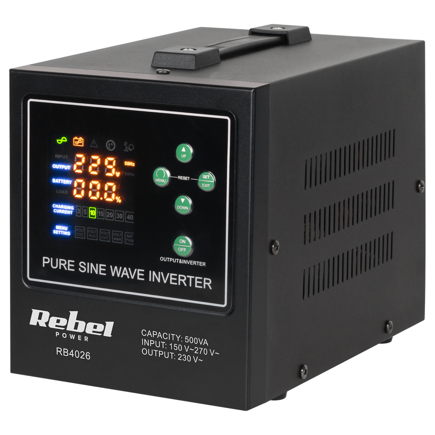 Rebel POWER-500-LFP4 Emergency Power Supply - Pure Sine Wave Inverter with Charging Function 12V 230V 500VA/300W – 3