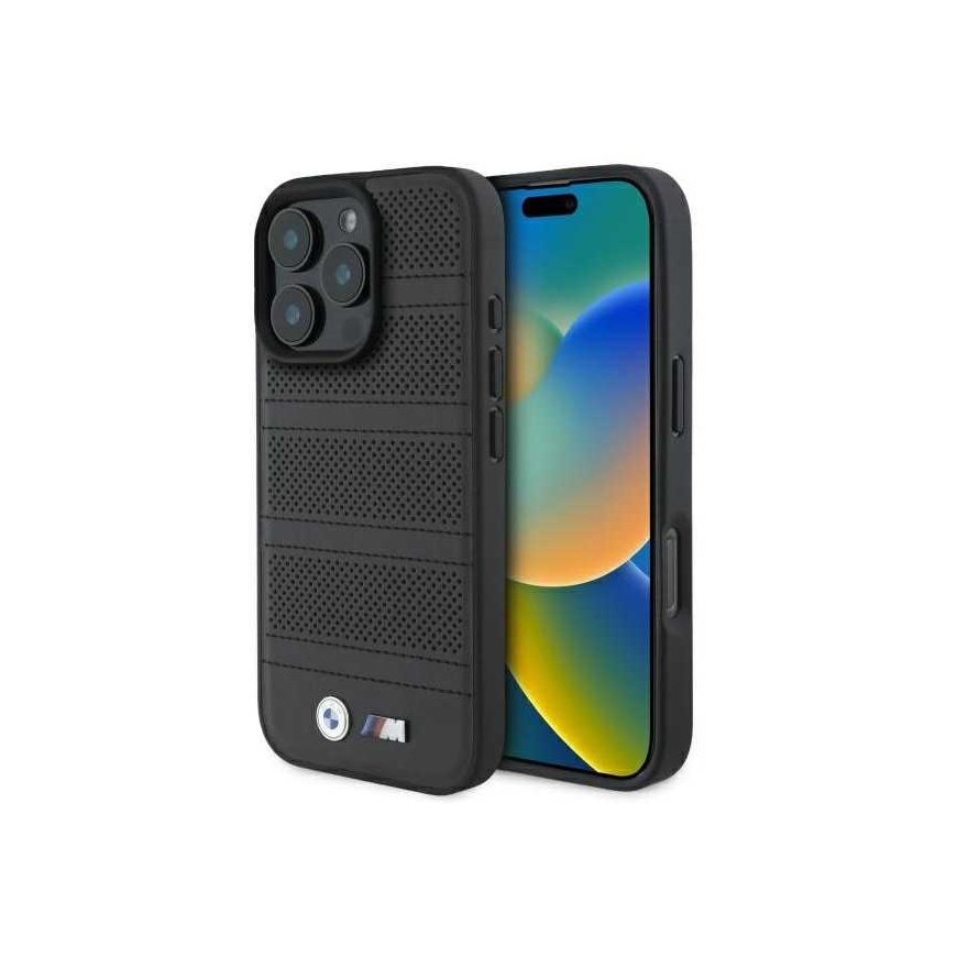 Case BMW BMHMP16X23PUSPK iPhone 16 Pro Max 6.9" black/black hardcase M Perforated And Stitched Line MagSafe