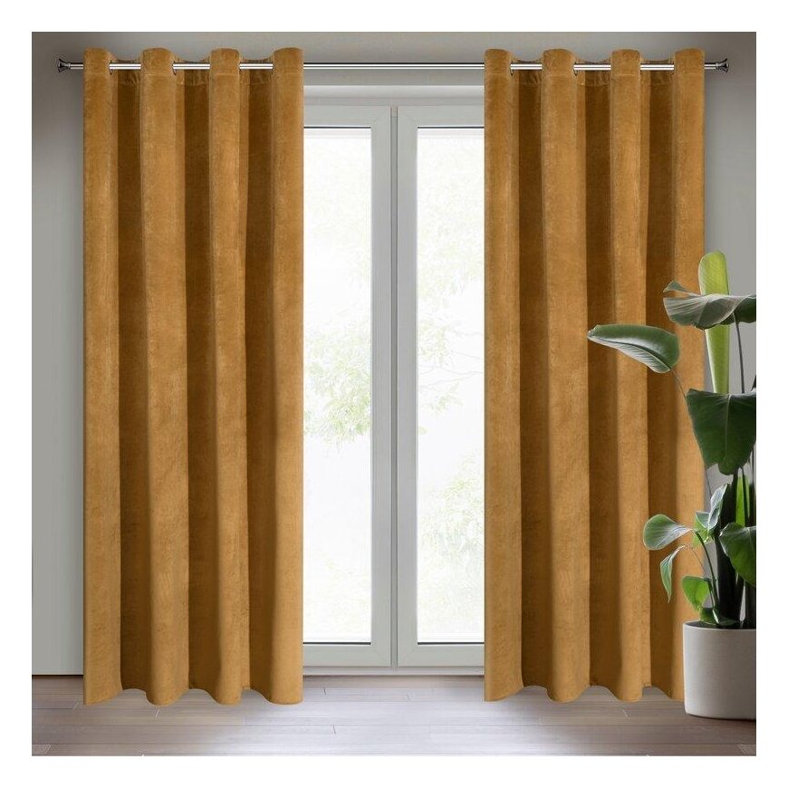 Eurofirany DIVA LINE RIA Minkšto aksomo naktinė užuolaida, 140X250 cm, kilpos / žiedai, spalva: auksinė – 4