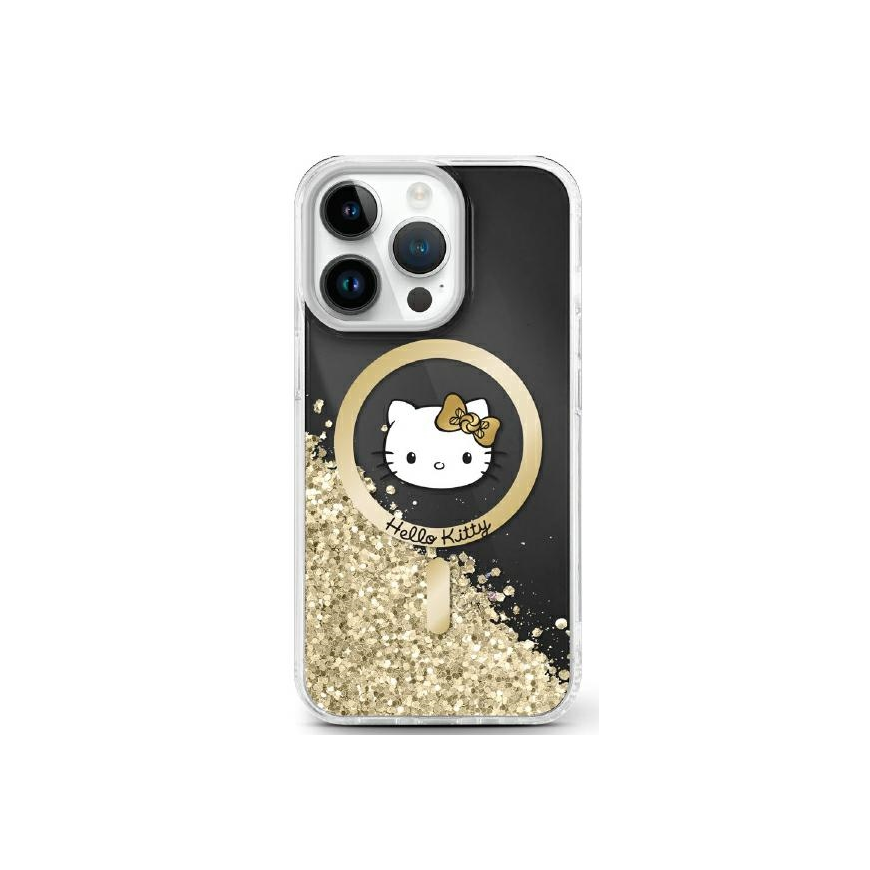 Dėklas Hello Kitty HKHMP16SLGDIK iPhone 16 6.1" juoda auksinė/juodas auksinis hardcase Liquid Glitter Fever MagSafe