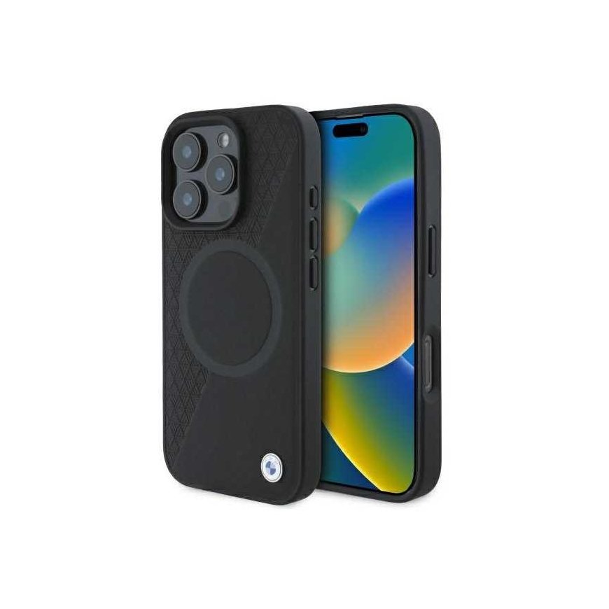 Dėklas BMW BMHMP16X23RTPK iPhone 16 Pro Max 6.9" juoda/juodas hardcase Sign Leather Half Textured And Circle MagSafe