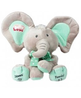 Madej Peek-a-boo elephant interactive mascot, sand and mint, 24 cm