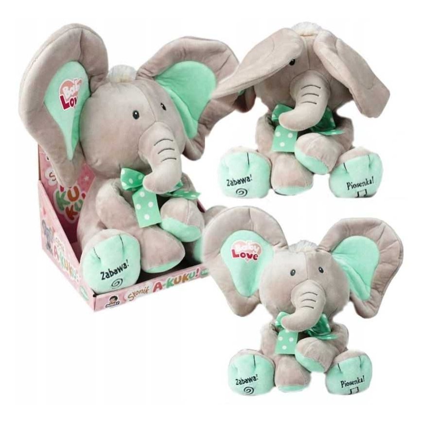 Madej Peek-a-boo dramblys interaktyvus talismanas, smėlio ir mėtų, 24 cm – 3