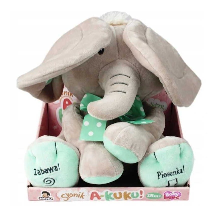 Madej Peek-a-boo elephant interactive mascot, sand and mint, 24 cm – 4