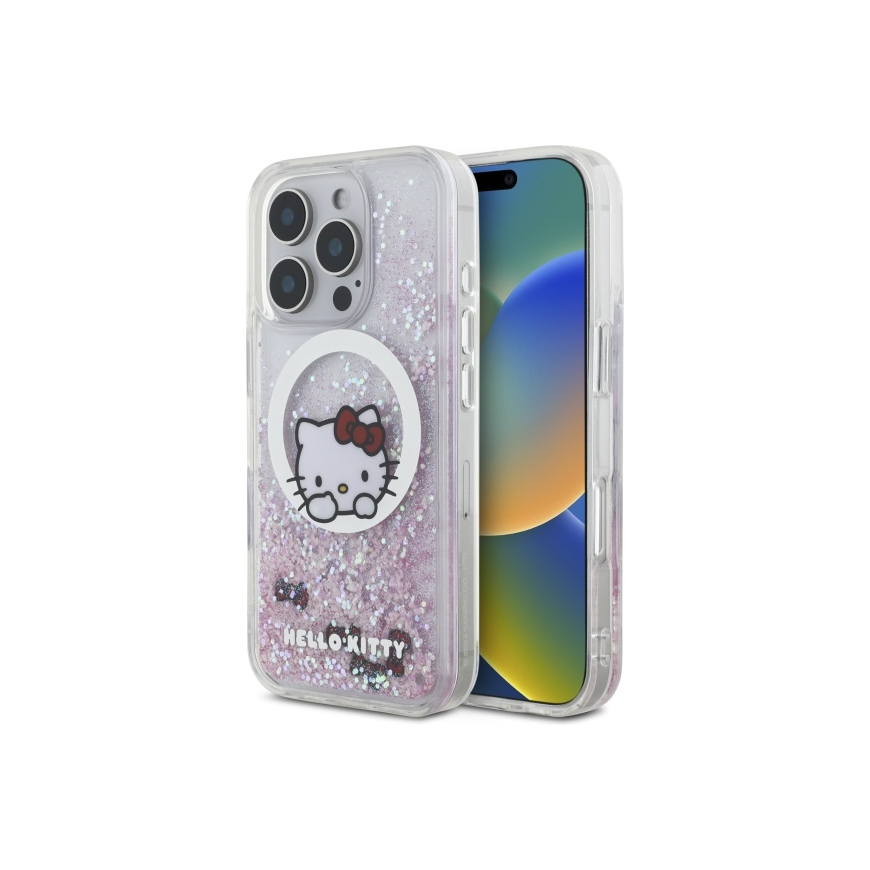 Case Hello Kitty HKHMP16LLSWKH iPhone 16 Pro 6.3" white/white hardcase Liquid Glitter Sweet Kitty Bows MagSafe