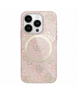Case Guess GUHMP16LH4PYEEP iPhone 16 Pro 6.3" pink hardcase IML Peony On 4G Background MagSafe