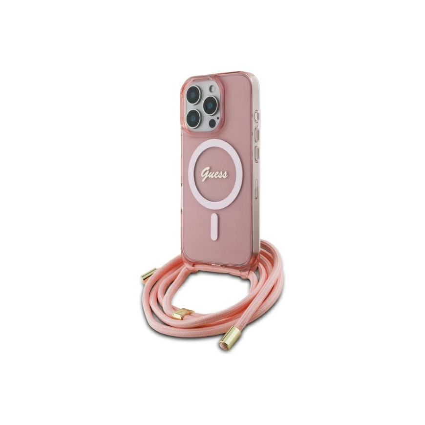 Case Guess GUHMP16LHCTSGNSP iPhone 16 Pro 6.3" pink/pink hardcase Crossbody Cord Script MagSafe