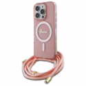Dėklas Guess GUHMP16LHCTSGNSP iPhone 16 Pro 6.3" rožinis/pink hardcase Crossbody Cord Script MagSafe Dėklas Guess GUHMP16LHCTSGNSP iPhone 16 Pro 6.3" rožinis/pink hardcase Crossbody Cord Script MagSafe