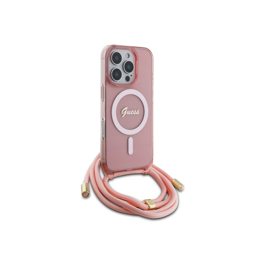 Case Guess GUHMP16LHCTSGNSP iPhone 16 Pro 6.3" pink/pink hardcase Crossbody Cord Script MagSafe – 3