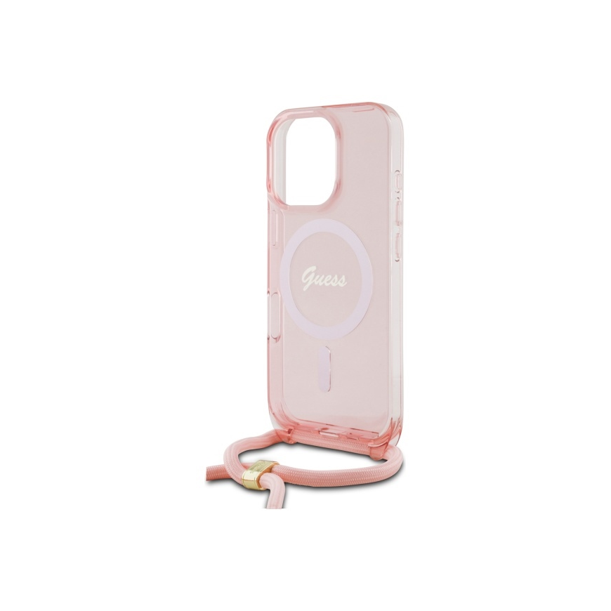 Case Guess GUHMP16LHCTSGNSP iPhone 16 Pro 6.3" pink/pink hardcase Crossbody Cord Script MagSafe – 5