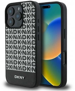 DKNY PU Leather Pattern Bottom Stripe MagSafe Case for iPhone 16 Pro Max Black