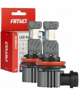 LED automobilių lemputės hibridinės serijos h8 h9 h11 h16 6000k canbus 60w amio-04116
