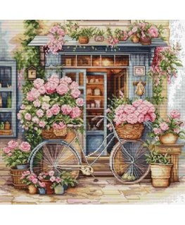 luca S Counted cross stitch kit "Flower shop" 32 x 32 cm SBU5044