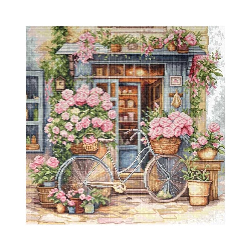 luca S Counted cross stitch kit "Flower shop" 32 x 32 cm SBU5044