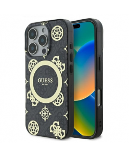 Dėklas Guess GUHMP16LH4PYEEK iPhone 16 Pro 6.3" juoda/juodas hardcase IML Peony On 4G Background MagSafe