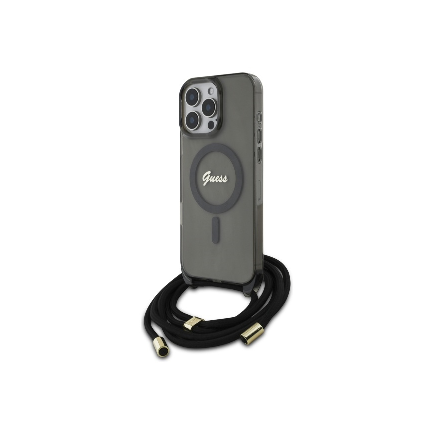 Case Guess GUHMP16XHCTSGNSK iPhone 16 Pro Max 6.9" black/black hardcase Crossbody Cord Script MagSafe