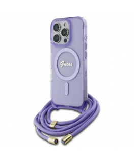 Case Guess GUHMP16XHCTSGNSU iPhone 16 Pro Max 6.9" purple/purple hardcase Crossbody Cord Script MagSafe