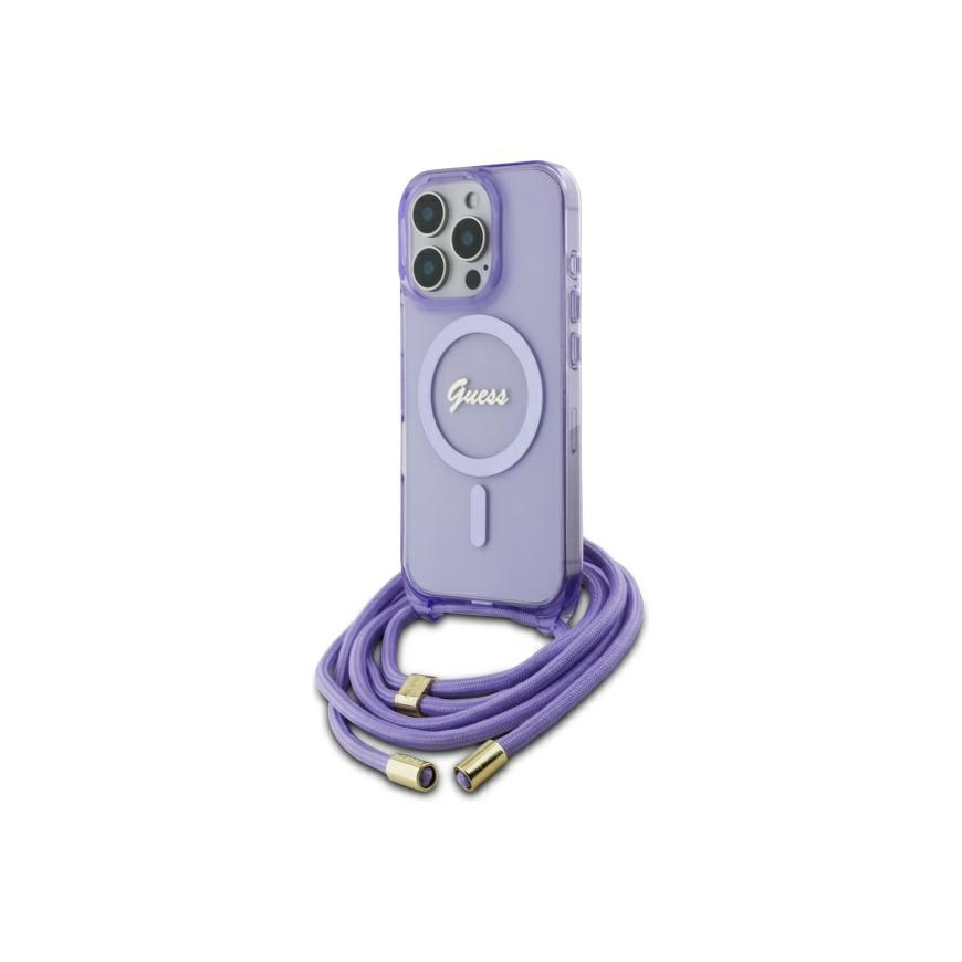 Case Guess GUHMP16XHCTSGNSU iPhone 16 Pro Max 6.9" purple/purple hardcase Crossbody Cord Script MagSafe